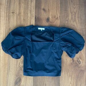 Frame Denim Black Puff Sleeve Crop Blouse